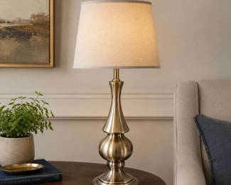 Lot #59 - Brushed Gold Tone Metal Table Lamp Traditional Stacked Gourd