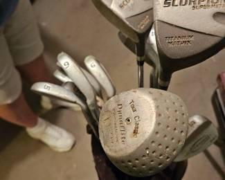Set of golf clubs and bag.