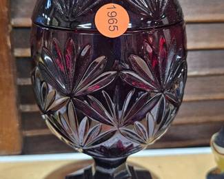 VINTAGE RUBY RED CANDY DISH WITH LID
