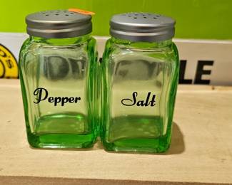 GREEN GLASS SALT AND PEPPER