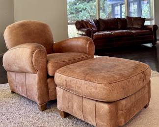 Restoration Hardware Leather Armchair & Ottoman