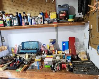 PACKED GARAGE! Tools, hand tools, hardware, automotive supplies, specialty items, vintage finds, work boots & LOTS more — dig in, there are treasures everywhere!