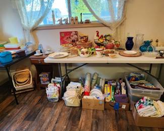 Kitchen Treasures Galore! – Tupperware, bakeware, cookware, serving pieces, dishes, glassware, kitchen utensils, storage containers, décor and lots of useful everyday kitchen items. Something for every kitchen!