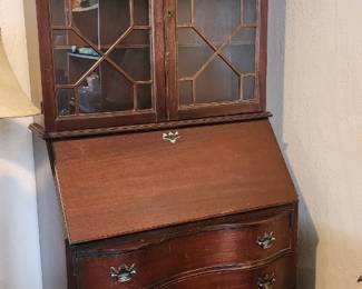 Beautiful Traditional Secretary Desk with Glass-Front Bookcase – Drop-Front Writing Desk, Curved Drawers & Decorative Hardware