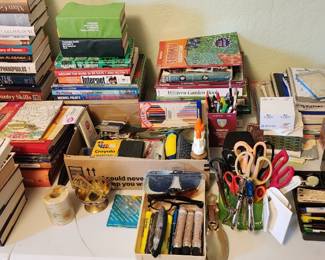Office, School & Craft Supplies – Notepads, notebooks, coloring books, colored pencils, pens, pencils, markers, scissors, pencil sharpeners, glue, rulers and assorted desk supplies.
