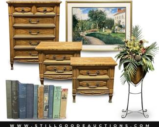 Henredon furniture, cuff links, sheet sets, pewter, Waterford, snuff bottles, Gorham, teapots, crystal, Royal Doulton, Kodak projector, Towle, dollhouse, Tole tray, perfume bottles, vinyl records, Jim Shore, Fiber optic Christmas tree, slide projector, Tom Clark gnomes, Lenox, beanie babies, Royal Worcester, Christian Dior, Hallmark ornaments, pewter, and more!