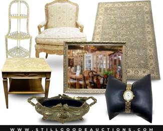 Betsy Johnson jewelry, carnival glass, James Avery jewelry, Texaco collectibles, brooches, magnesium marbles, garage shelving, watches, televisions, rugs, mirrors, and more!
