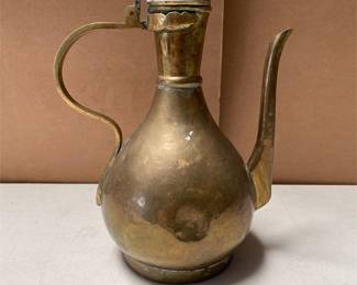 Middle Eastern Brass Ewer with Hinged Lid