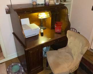 Roll Top Desk, Upholstered Desk Chair