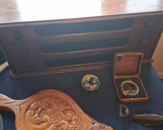 vintage spool cabinet and bellows