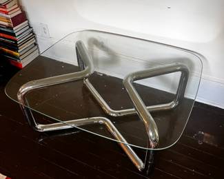 1970s Italian glass and chrome coffee table