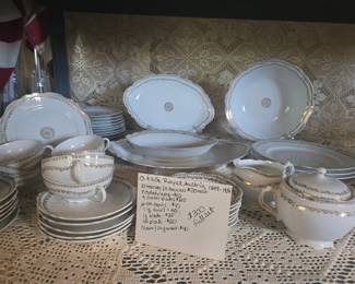 O & EG Royal Austria "Golden Medallion" 1899-1918 (10 teacups/saucers, 11 salad plates, 4 dinner plates, 6 sm bowls, 1 lg bowl 1 lg plate, sm plate, cream and sugar set)