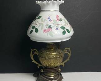 125 brassandglasstablelampwithfloralp