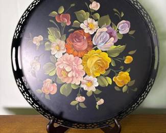 152 handpaintedfloralmetaltraywithpier