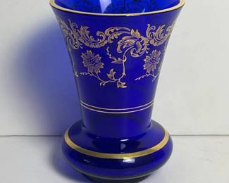 119 cobaltblueglassvasewithgoldfloral