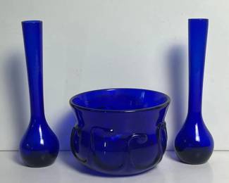 118 cobaltblueglassbowlandvasesset