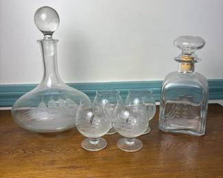 101 nauticaletchedglassdecantersandstem