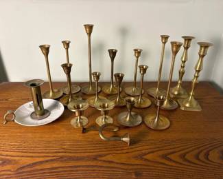 002 mixedbrasscandlesticksandcandleholde