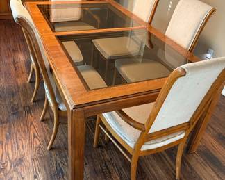 American Drew Italian Modern 85" Glass Topped Dining Table with 6 Chairs