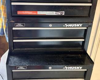 Husky Rolling Tool Chest and Assorted RIDGID, Skilsaw, Black & Decker, and Ryobi Power Tools