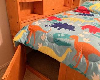 Twin Size Pine Captain's Bed with Bookcase Headboard and Storage Drawers