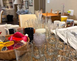 Large Selection of Kitchen Dishes, Cookware, Flatware Appliances and  Serving Items.