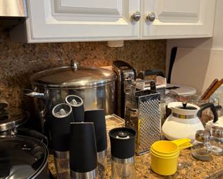 Large Selection of Kitchen Dishes, Cookware, Flatware Appliances and  Serving Items.