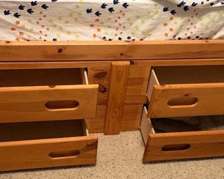 Twin Size Pine Captain's Bed with Bookcase Headboard and Storage Drawers