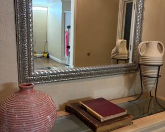 Large Mirror and Console Table with Decor