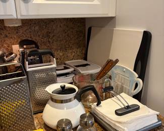Large Selection of Kitchen Dishes, Cookware, Flatware Appliances and  Serving Items.