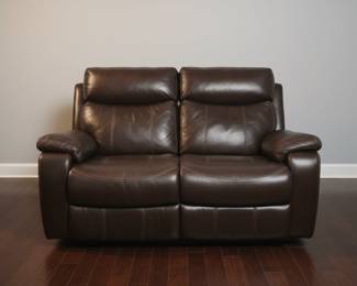 Power Recliner Brown Leather 2 Seat Loveseat