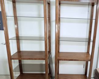 Pair of Mid-Century Modern Oak and Glass Etagere Bookcases