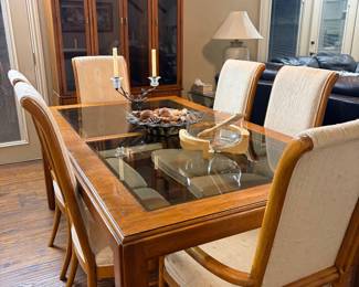 American Drew Italian Modern 85" Glass Topped Dining Table with 6 Chairs
