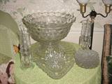 LARGE depression glass punch bowl set