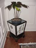 Wonderful black laquered Oriental plant stand and base.