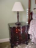 Other bedroom side tables....note the light reflecting off the crystal shade on the other side of room