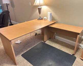 Desk, 63"W x 31.5"D x 29"H, $150. Desk Table on wheels, 41.5" x 16"D x 26.5"H, $115