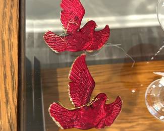 2 Red dove ornaments, $3