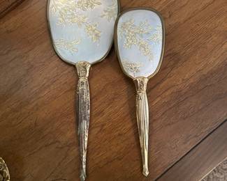 Vintage vanity mirror & brush, $20