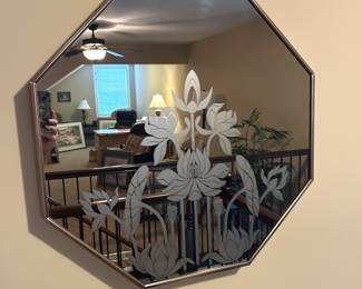 Octagon mirror w/floral etching, 24", $28