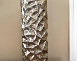 SIlver vase with faceted metallic texture, 15"H, $28