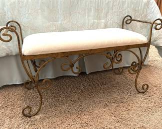 Scrolled metal bench, 38"W x 13.5"D x 22"H, $115