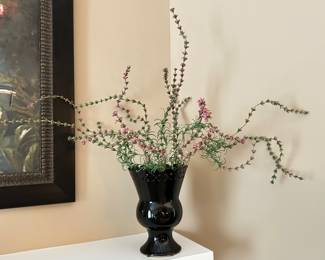 Black vase w/pinnk flower stems, 9"H, $20