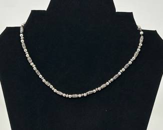 Silver-tone beaded necklace w/round and cylindrical barrel beads, $14