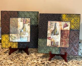 Pair of metal framed wine prints, 10" x 10", $14