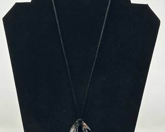 Black cord necklace with glass pendant, $12