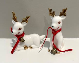 Vintage Pair of ceramic white reindeers, $15