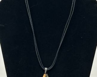 Natural stone pendant, black cord necklace, $12