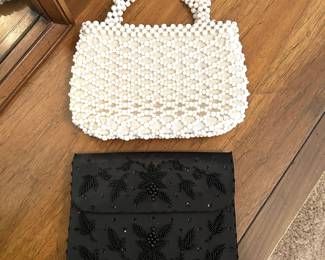 Vtg white beaded purse, $14, Black beaded clutch, $14