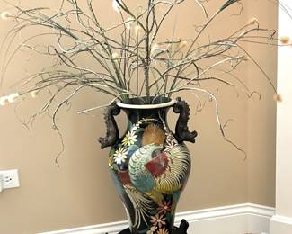 Asian Vase on stand w/floral stems, 20"H, $68